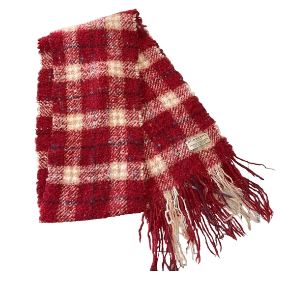 Burberry Plaid Wool Blend Scarf Unisex Red & White Plaid ( EXCELLENT CONDITION) - Picture 2 of 6